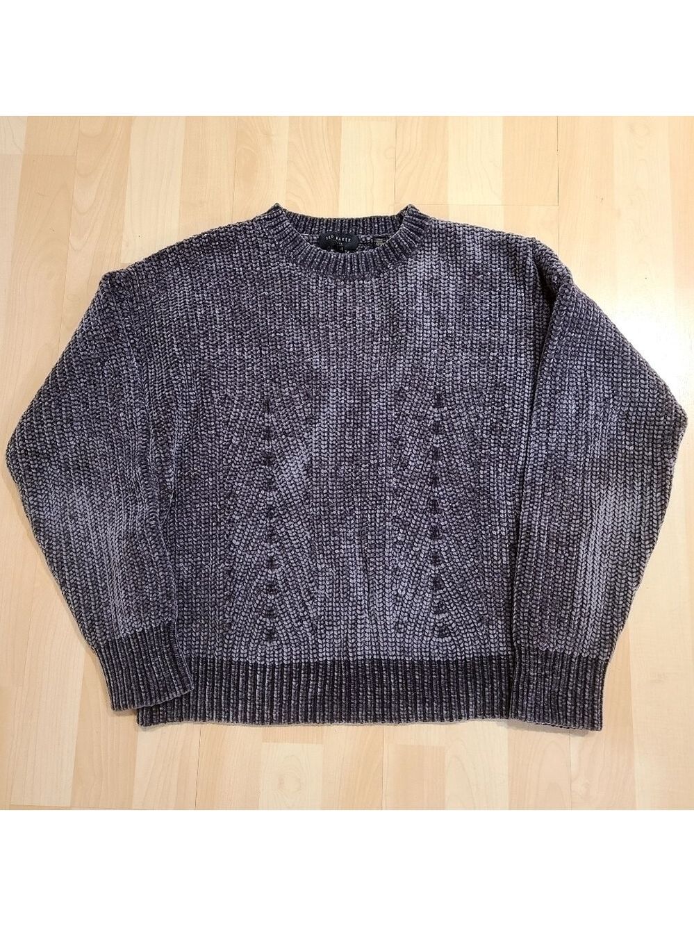Ted Baker Chenille Soft Knit Sweater Cottagecore Crewneck Long Sleeves Purple
